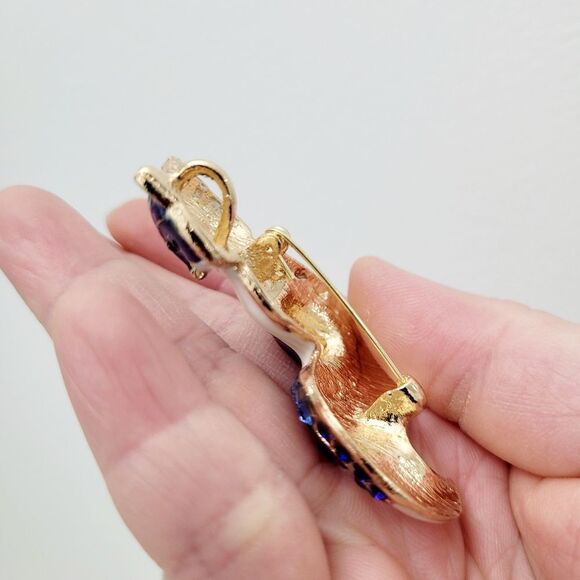 Brand New 2 In 1 Gold Tone Blue Fox Rhinestone Brooch Pin & Pendant - Picture 8 of 9